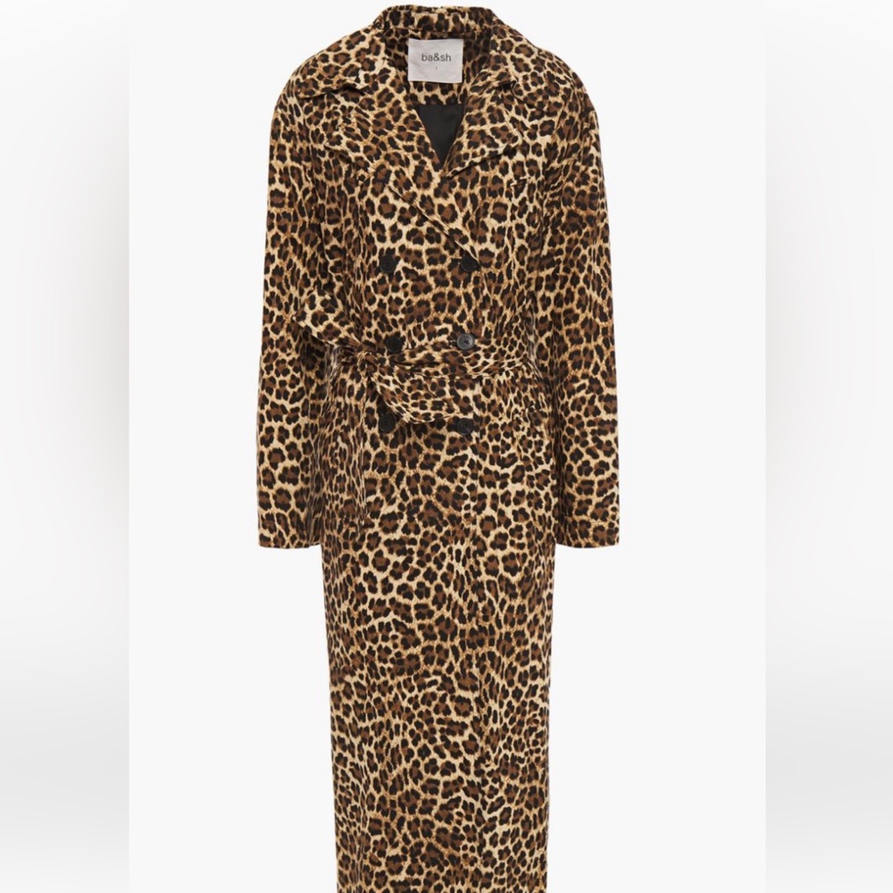ba&sh Leopard-Print Trench Coat in Brown and Black